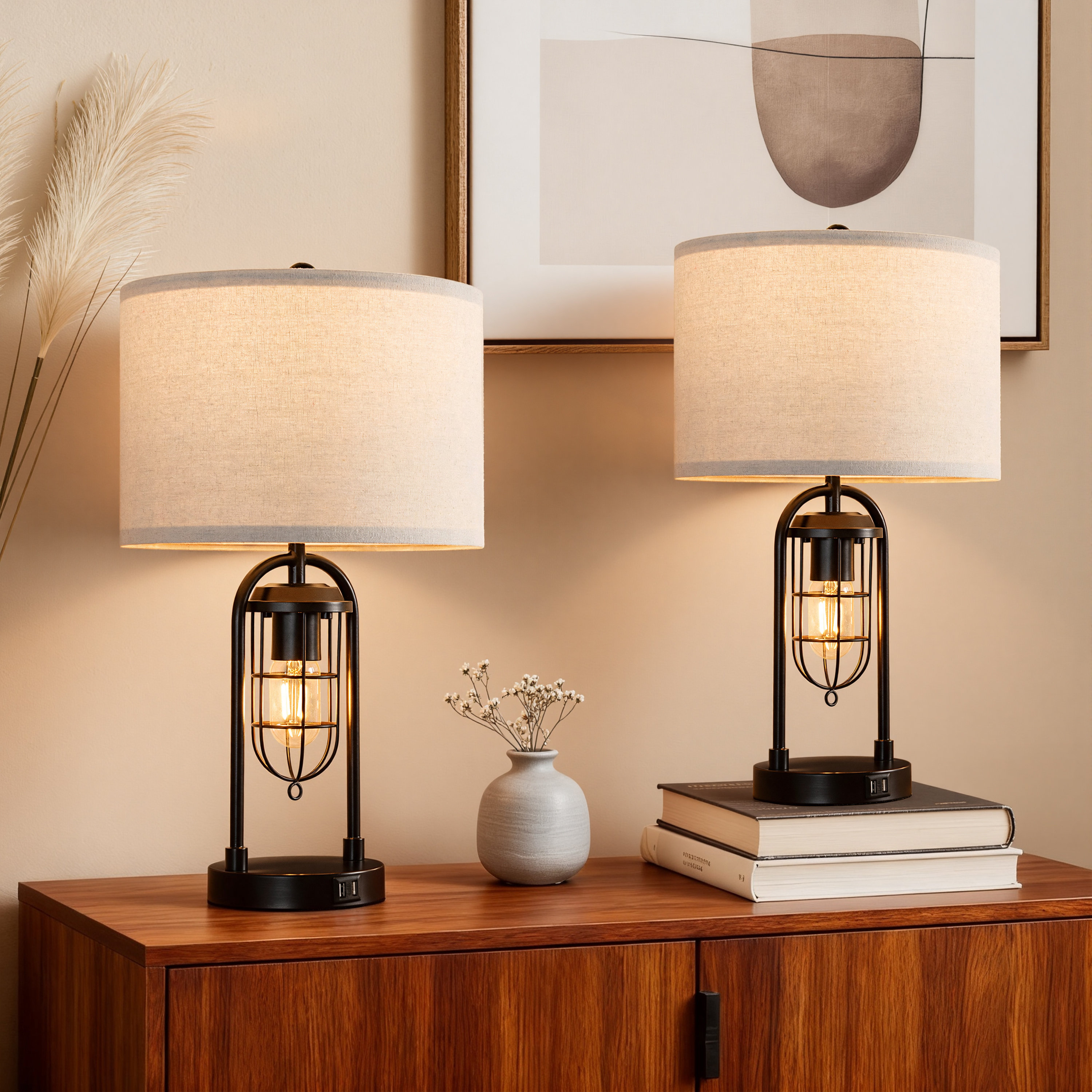Longshore Tides 21.5” Table Lamp Set With Night Light And USB